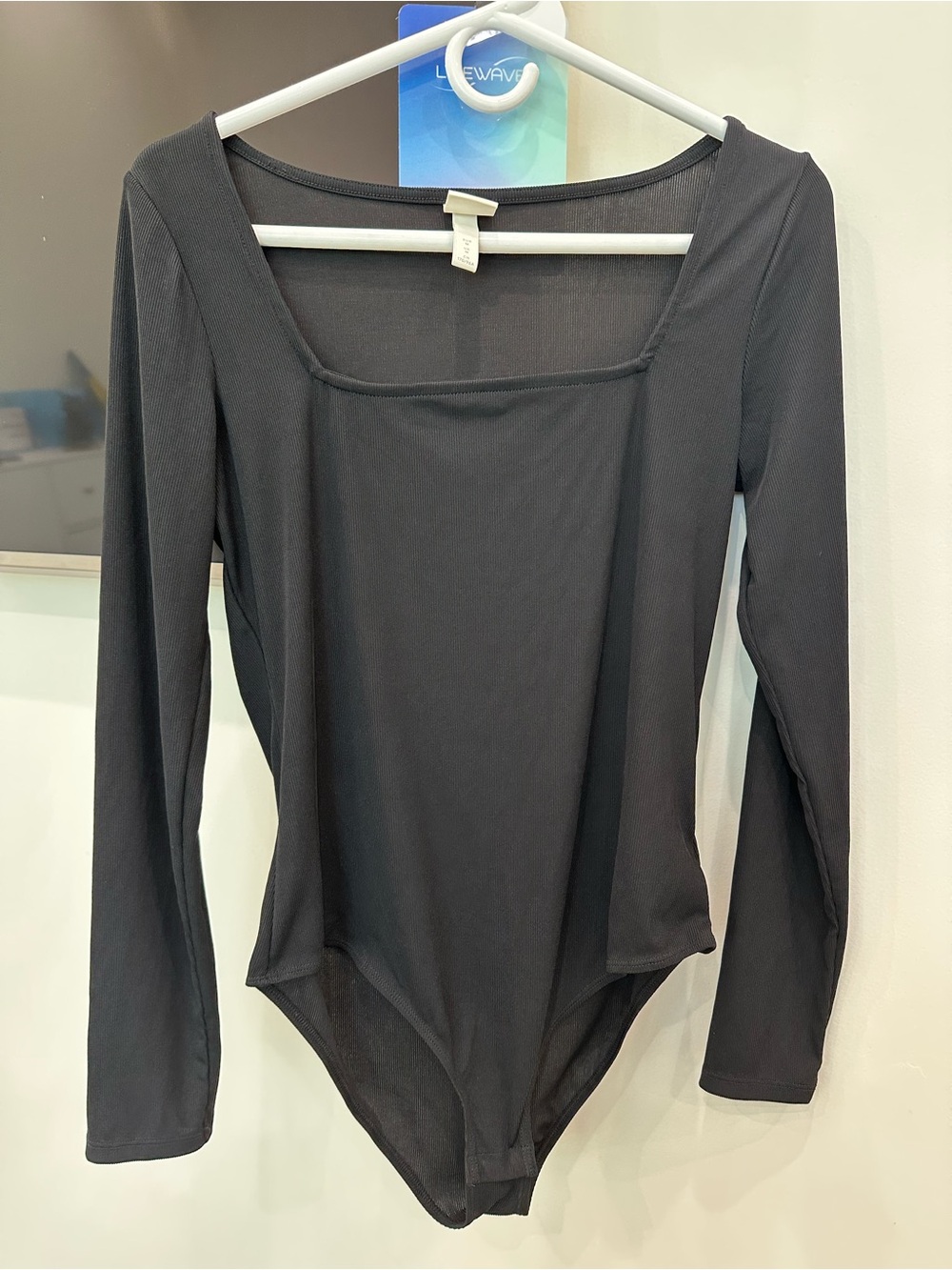 H&M Black Long-Sleeve Square Neck Bandeau Bodysuit